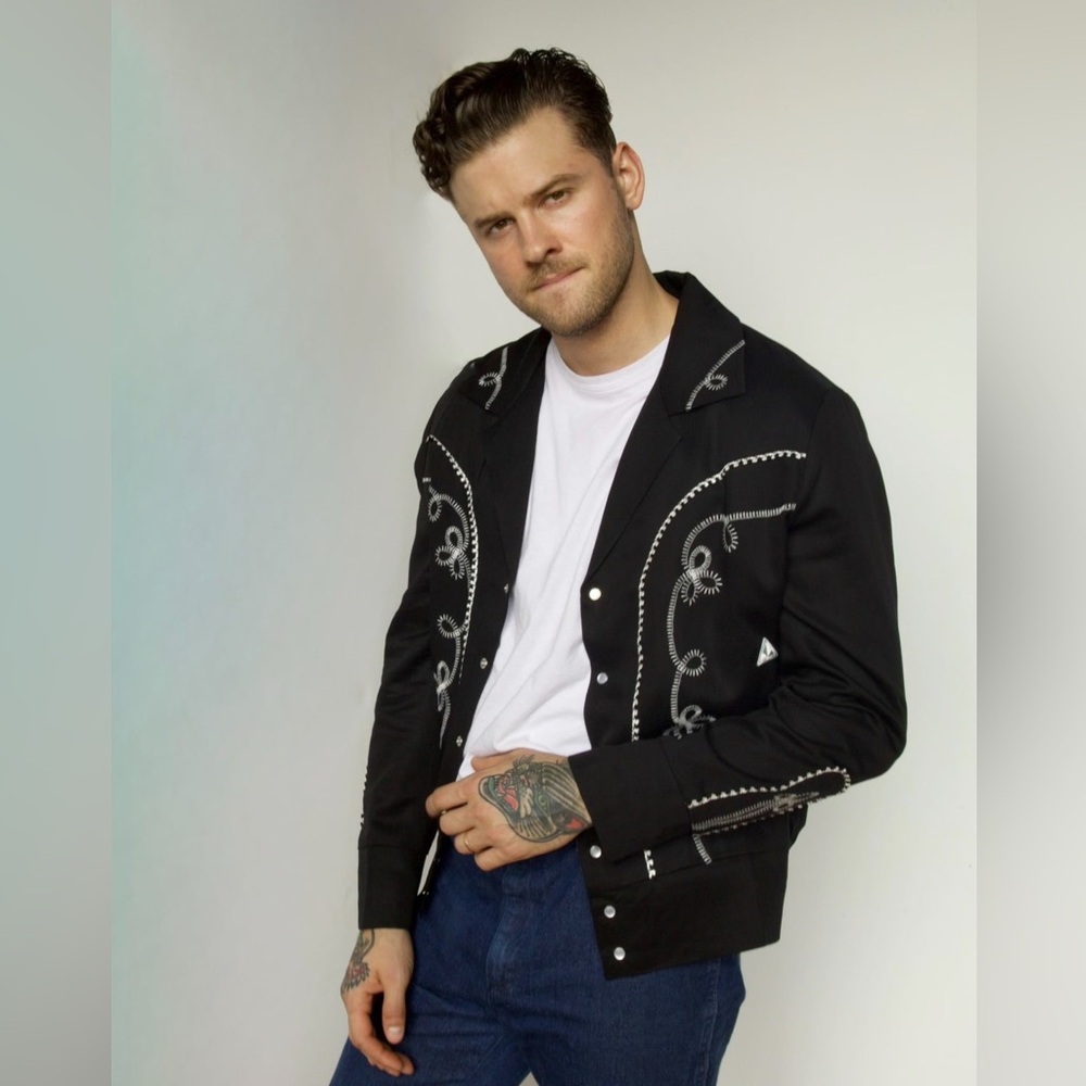 HBarX Ranchwear Men’s Jacket Black and White Embroidery Men’s Size Small